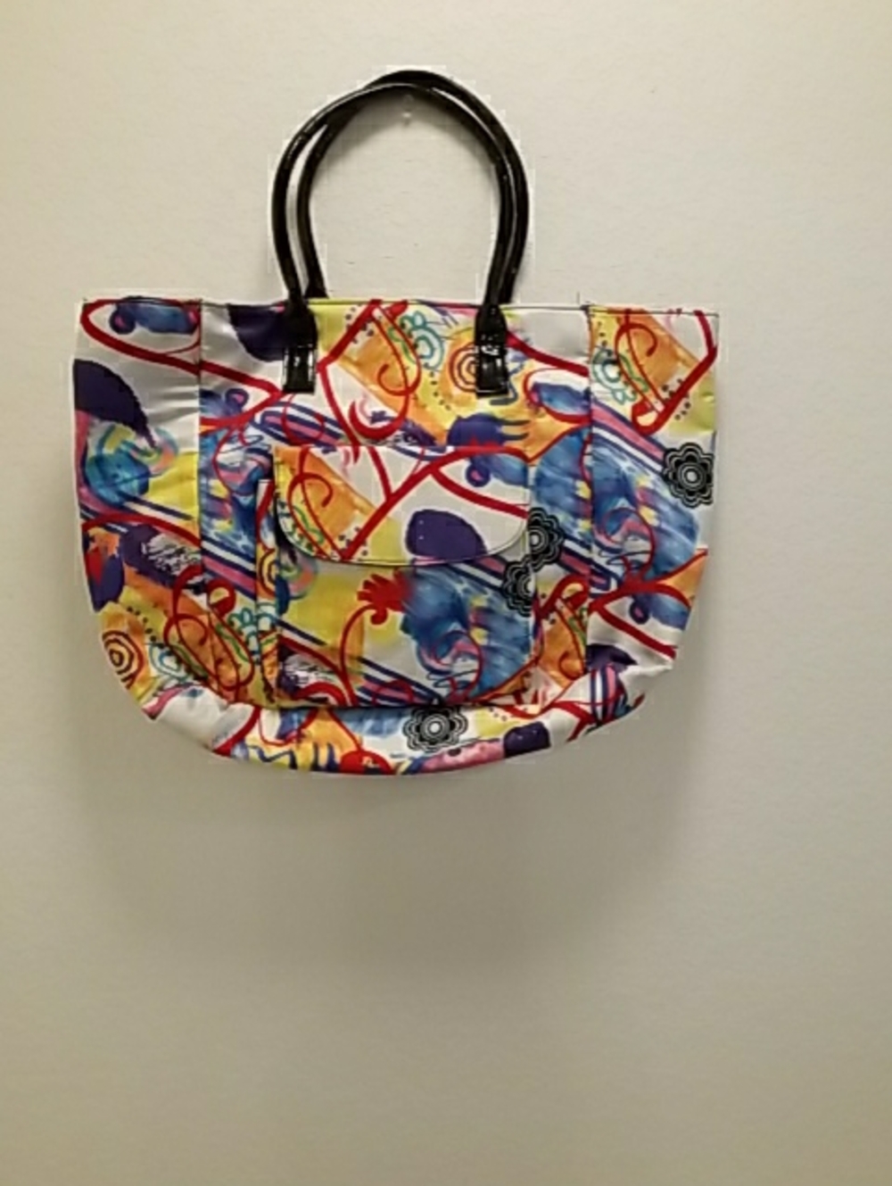 Colorful Abstract Print Tote with Black Handles